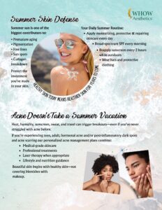 Summer skin defense page with woman wearing sunscreen