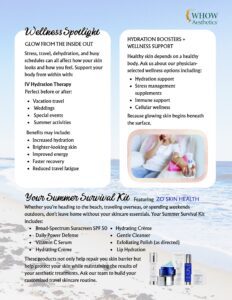 Summer survival kit skincare flyer on a beach